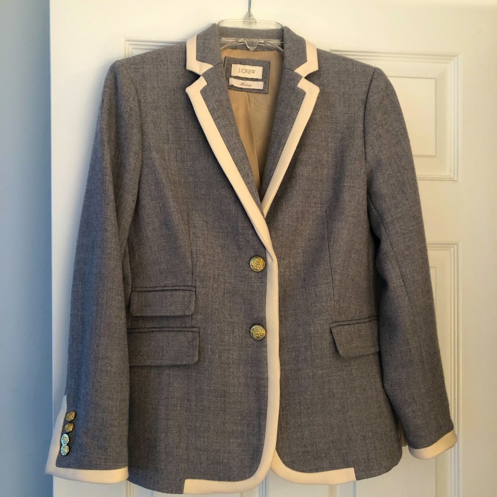 J. Crew Light Grey with Cream Blazer Size 6